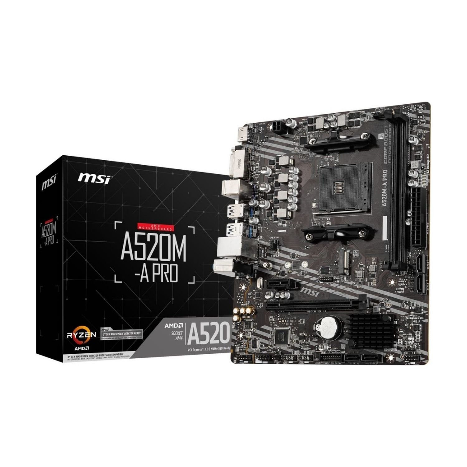 MSI A520M-A PRO AMD A520 Soket AM4 DDR4 4600(OC)MHz mATX Gaming Anakart