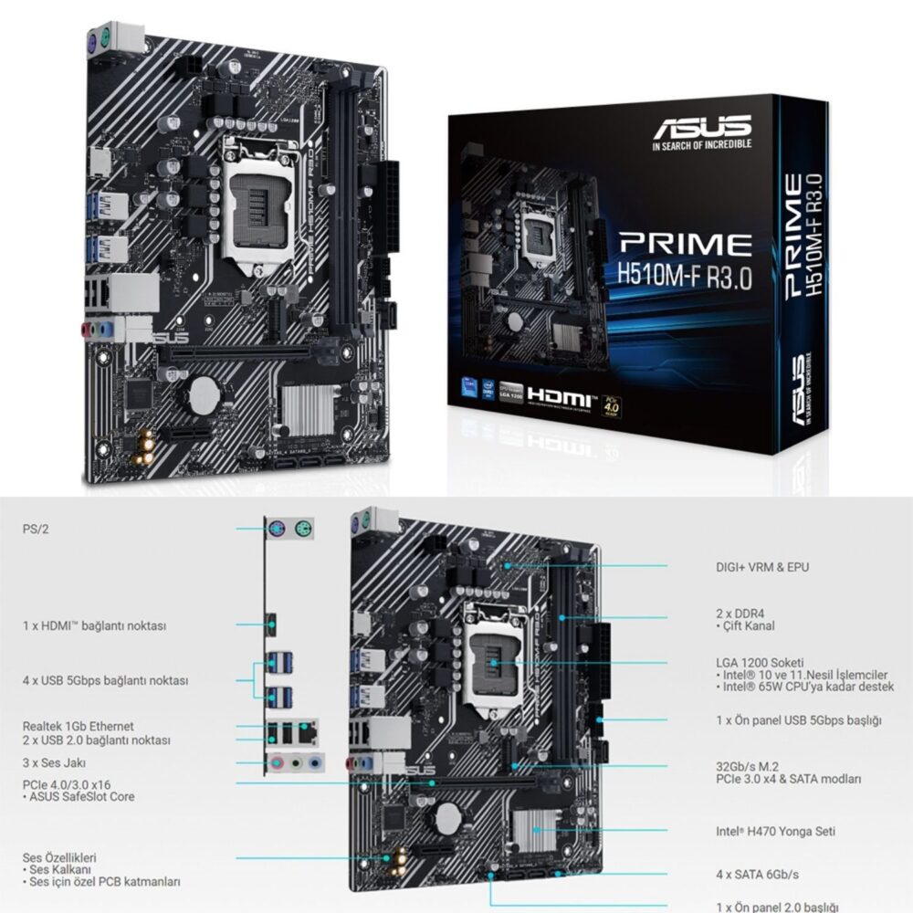 Asus Prime H510M-F R3.0 Intel H470 3200 MHz DDR4 Soket 1200 Micro ATX Anakart