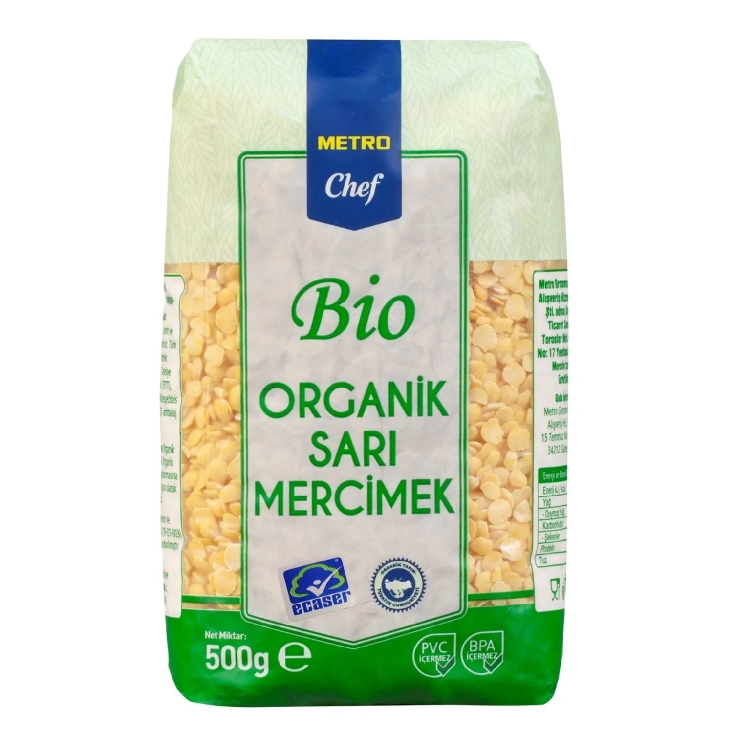 Metro Chef Bio Organik Sarı Mercimek 500g