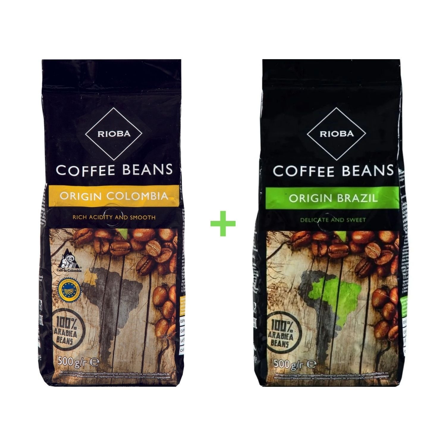 Rioba Çekirdek Kahve - Origin Colombia 500 gr + Brazil 500 gr Ekonomik 2 li Paket