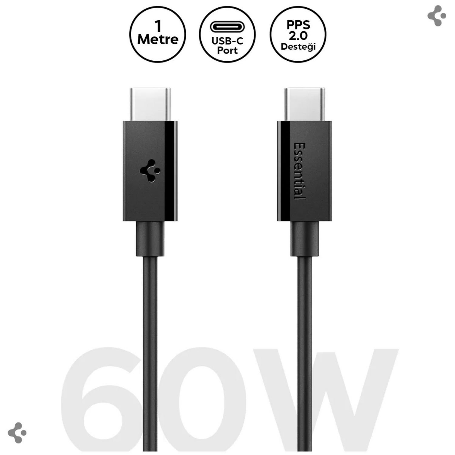 Spigen Essential 1m Usb-c To Usb-c 60w Kablo Aca08717 Beyaz