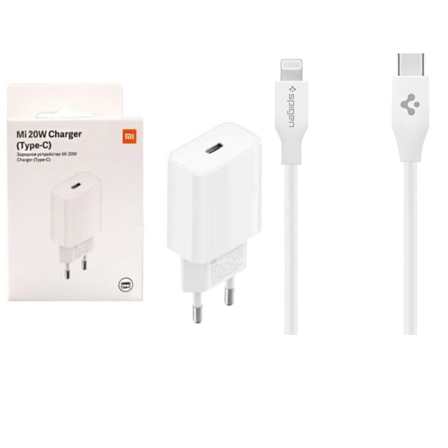 Xiaomi 20watt Type C Adaptör+Spigen Lightning 1M MFI Lisanslı C10CL Set