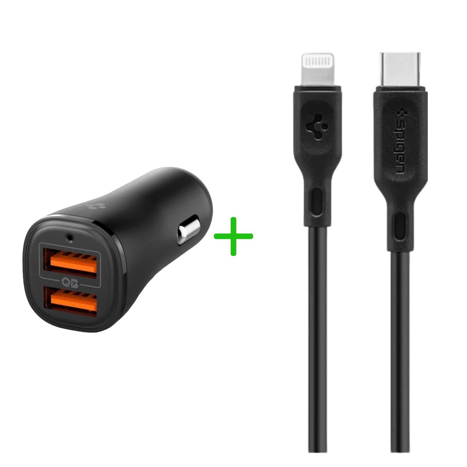 Spigen 30W USB-A Araç içi Hızlı Şarj 18W + 12W Akım Korumalı+USB-C to Lightning 1 M MFI Lisanslı