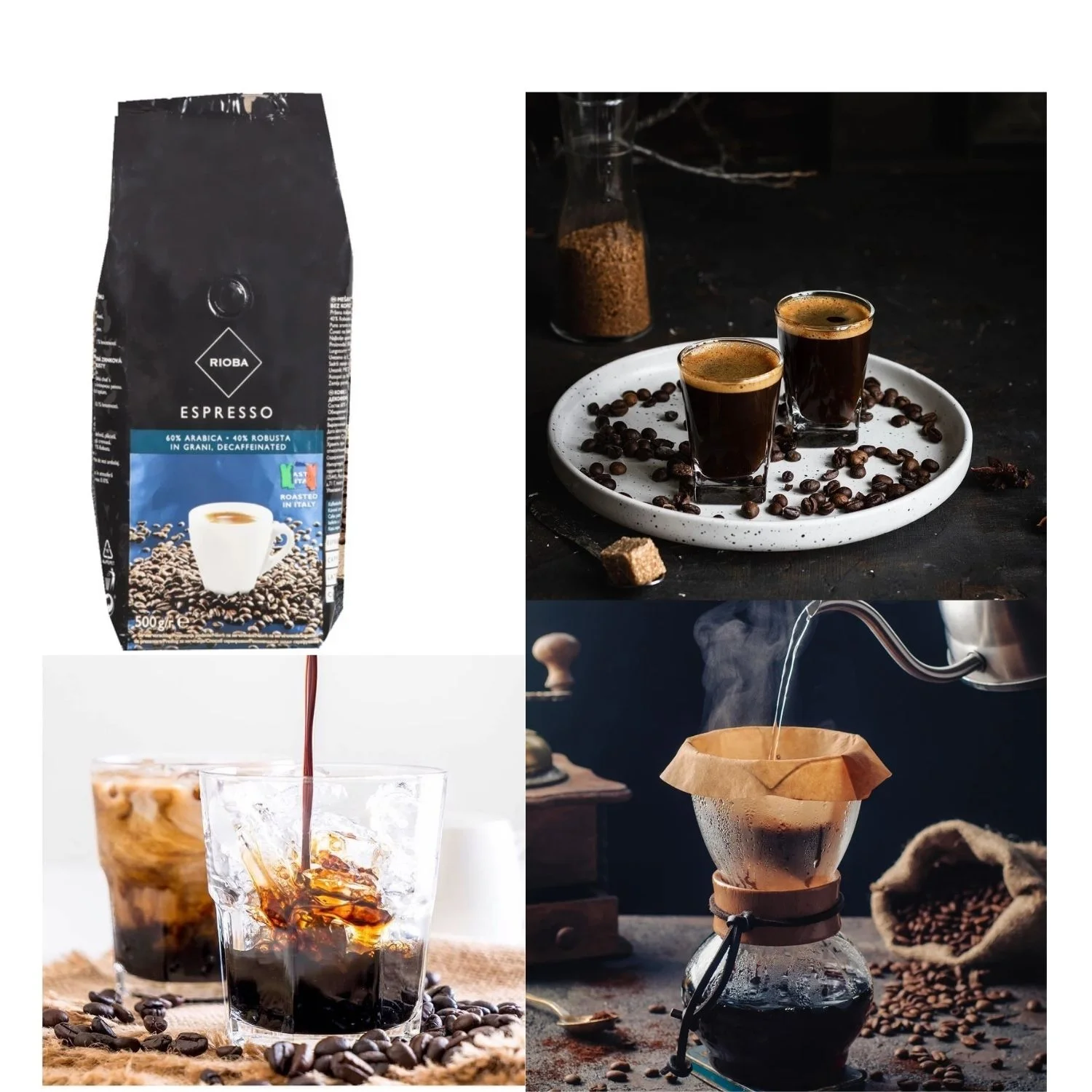 Rioba Espresso %60 Arabica %40 Robusta In Grani *kafeinsiz Çekirdek Kahve 500 Gr