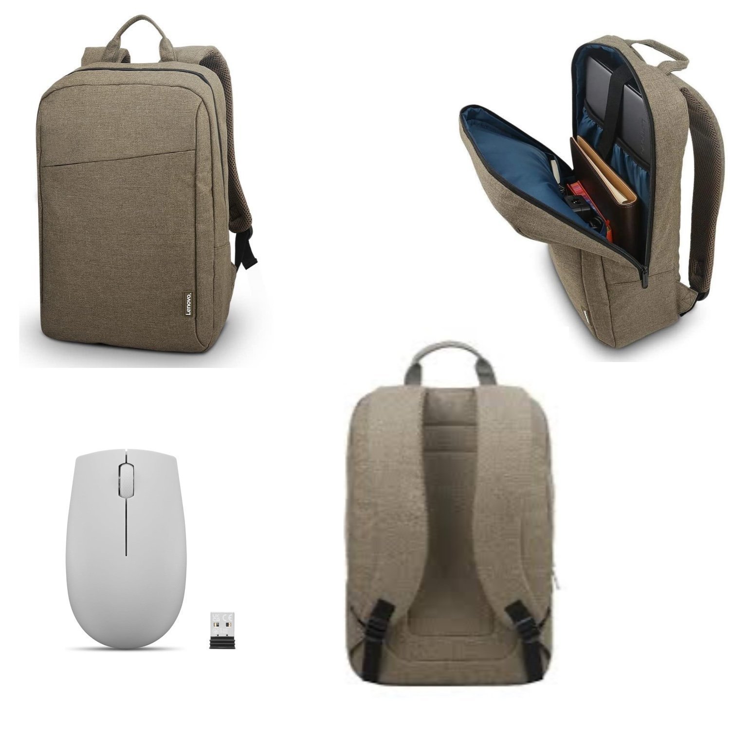 Lenovo B210 Yeşil Sırt Çanta, Lenovo 300 Wireless Gri Mouse Pro Set