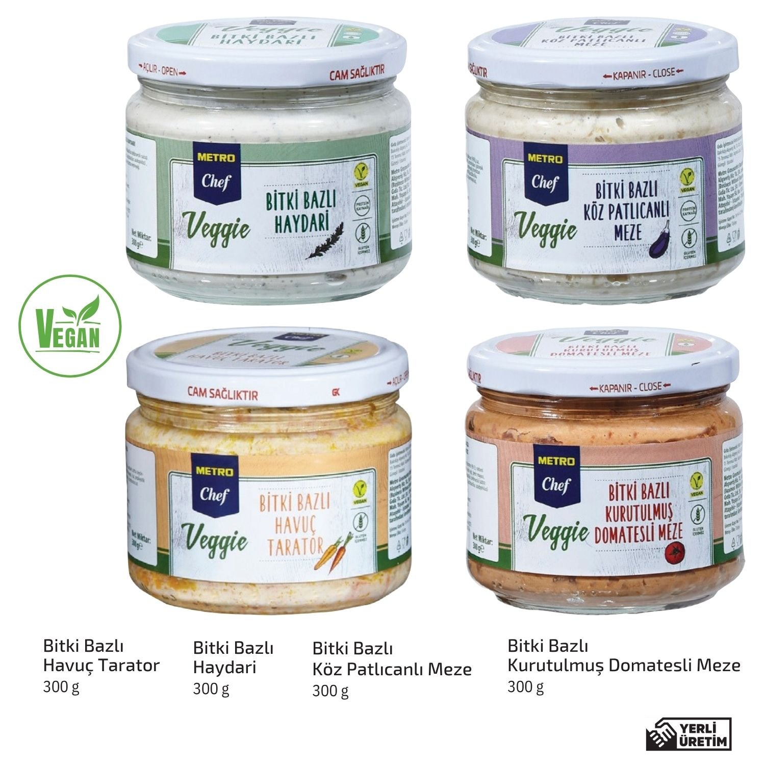 Metro Chef Veggie Serisi Bitki Bazlı Ezme Seti Katkı Maddesi İçermez 300x4 1200gr