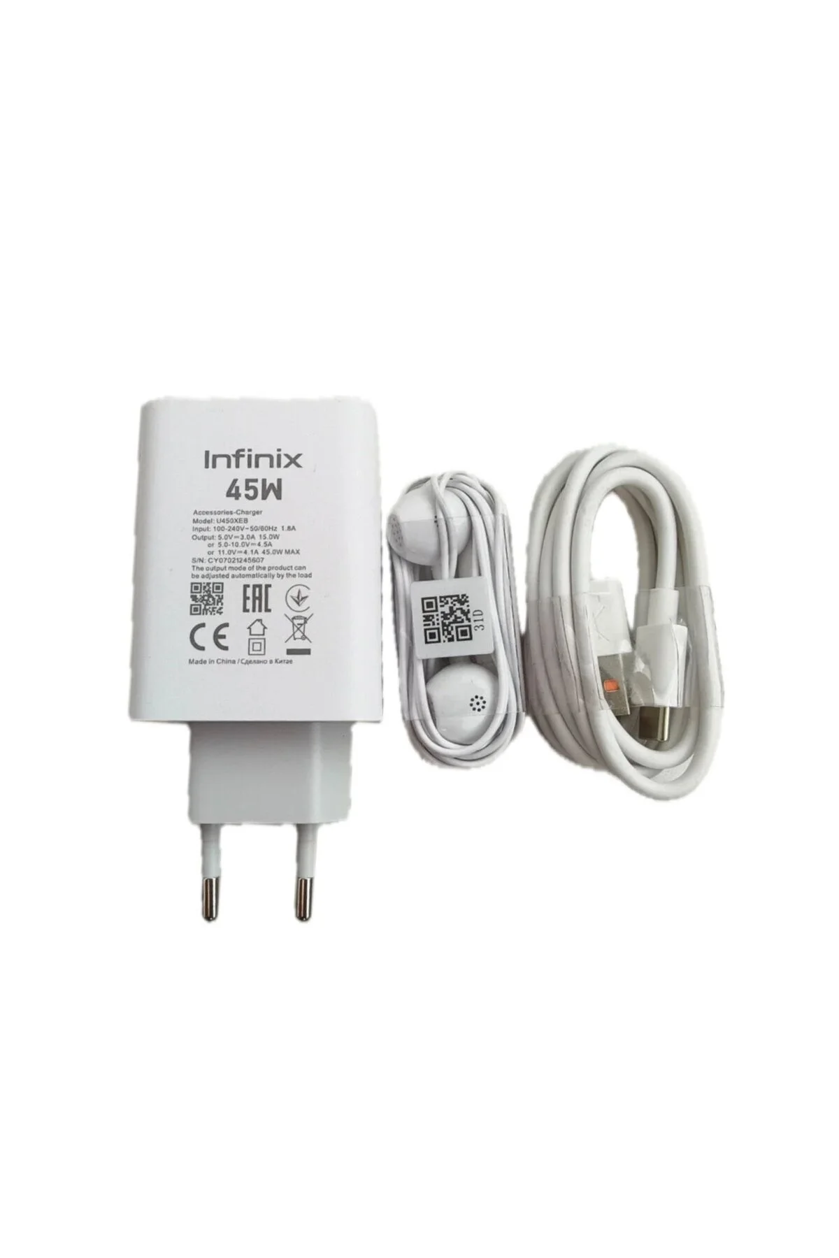 Infinix 45 W Şarj Type c Girişli Tüm Cihazları Destekler+Infinix Kulaklık